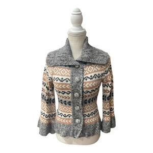 Twill Twenty Two Anthropologie Wool Blend Turtleneck Cardigan Bell Sleeve Size S